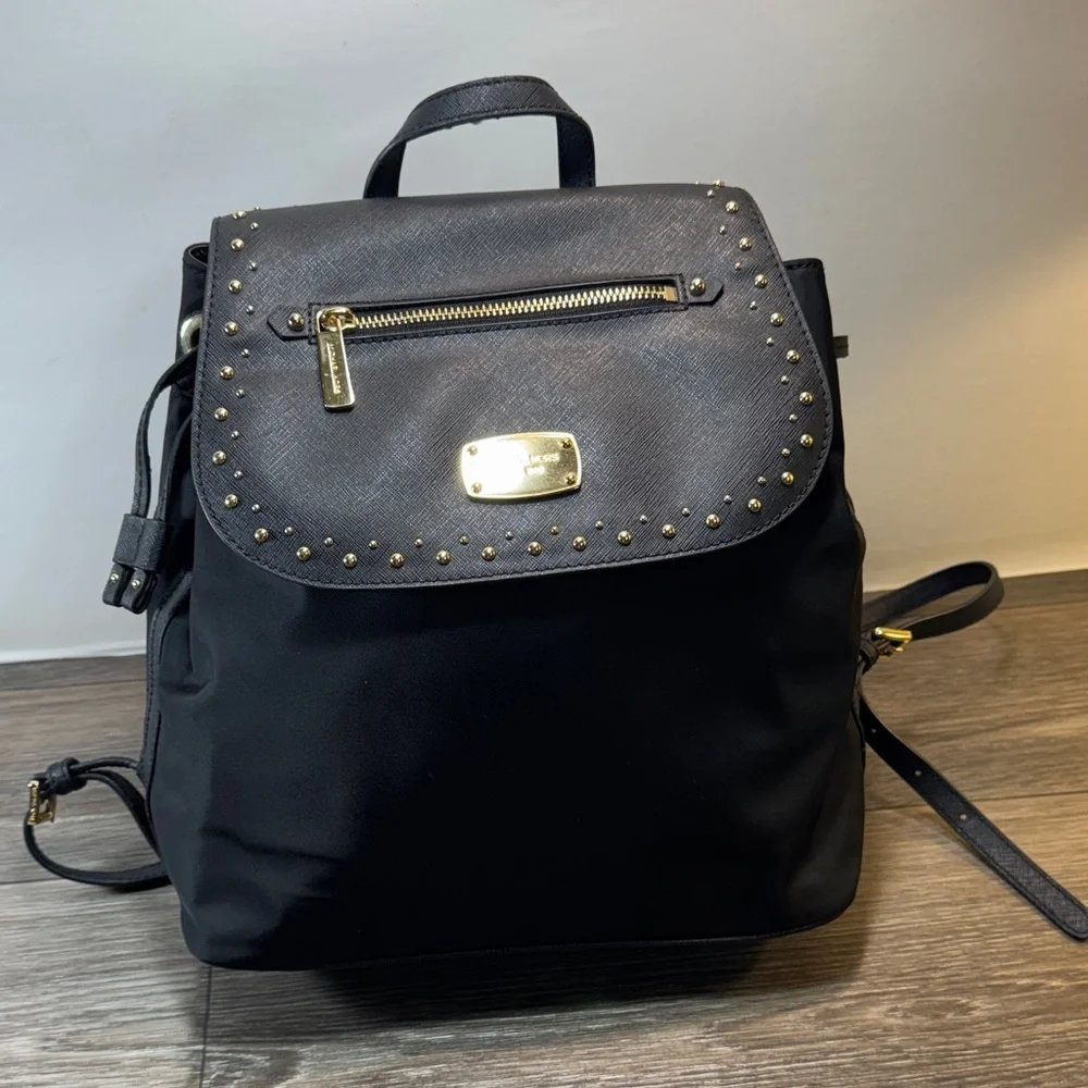 Michael Kors Black Backpack with Gold Details
